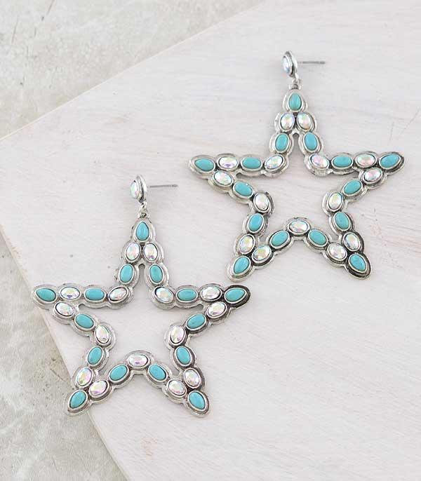 New Arrival :: Wholesale Turquoise Glass Stone Star Earrings