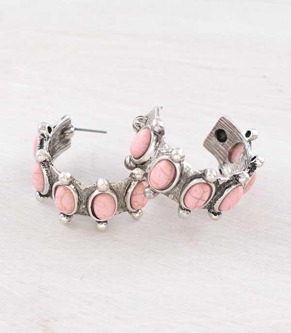 New Arrival :: Wholesale Western Pink Stone Hoop Earrings