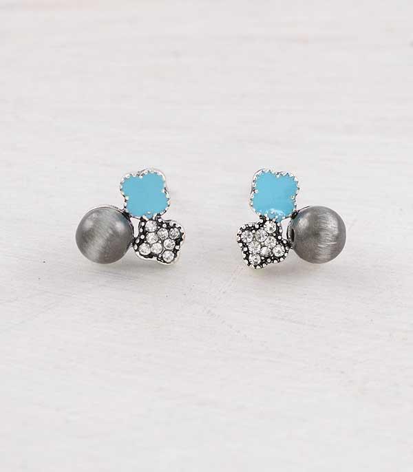 EARRINGS :: WESTERN POST EARRINGS :: Wholesale Quatrefoil Navajo Pearl Stud Earrings