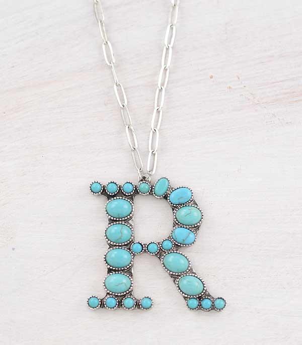 INITIAL JEWELRY :: NECKLACES | RINGS :: Wholesale Tipi Brand Turquoise Initial Necklace