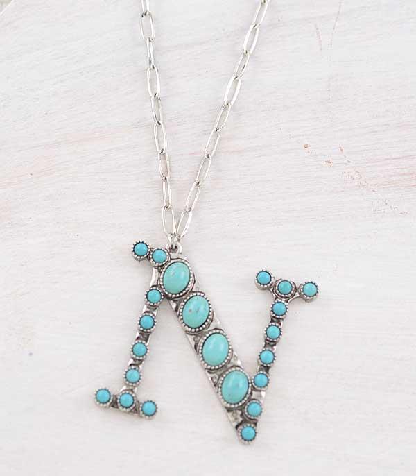 INITIAL JEWELRY :: NECKLACES | RINGS :: Wholesale Tipi Brand Turquoise Initial Necklace