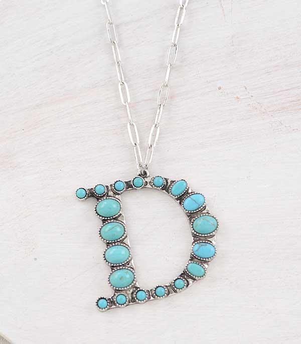 INITIAL JEWELRY :: NECKLACES | RINGS :: Wholesale Tipi Brand Turquoise Initial Necklace