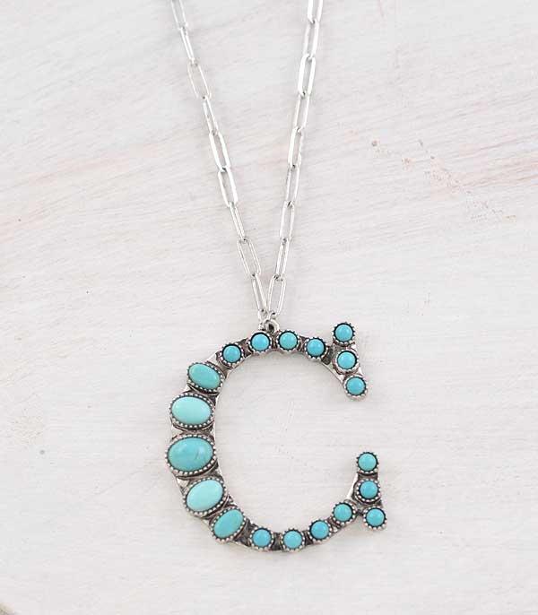 INITIAL JEWELRY :: NECKLACES | RINGS :: Wholesale Tipi Brand Turquoise Initial Necklace