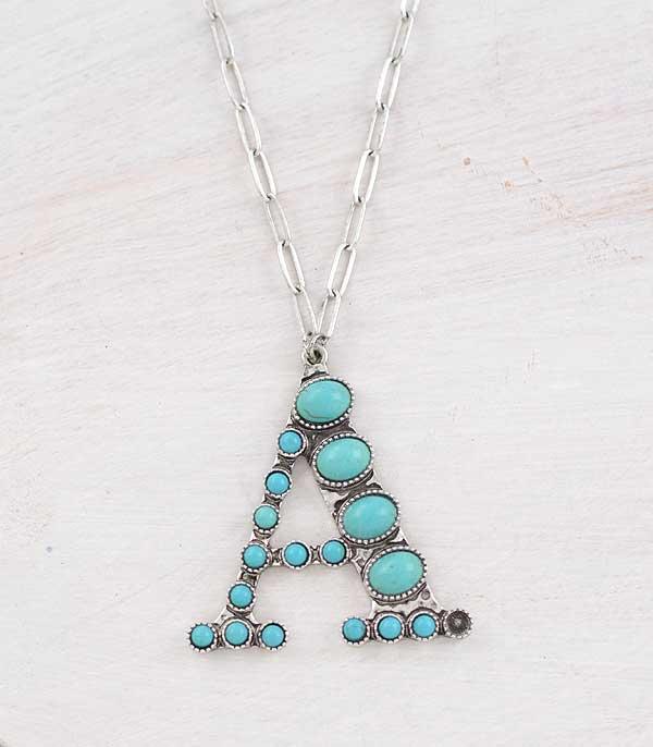 INITIAL JEWELRY :: NECKLACES | RINGS :: Wholesale Tipi Brand Turquoise Initial Necklace