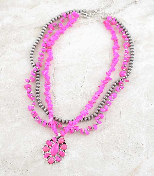 NECKLACES :: WESTERN TREND :: Wholesale 3PC Set Pink Stone Layered Necklace