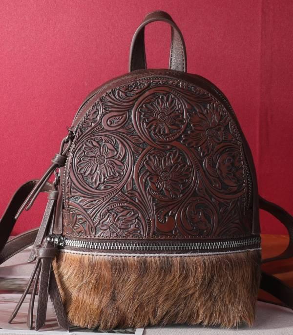 New Arrival :: Wholesale Trinity Ranch Cowhide Tooling Backpack