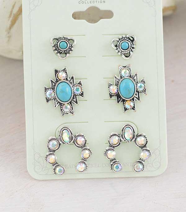 EARRINGS :: WESTERN POST EARRINGS :: Wholesale Western Turquoise Earrings Set