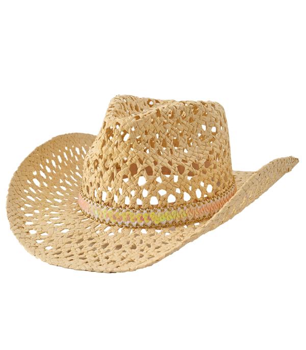 HATS I HAIR ACC :: RANCHER| STRAW HAT :: Wholesale Sequin Trim Cowgirl Straw Hat