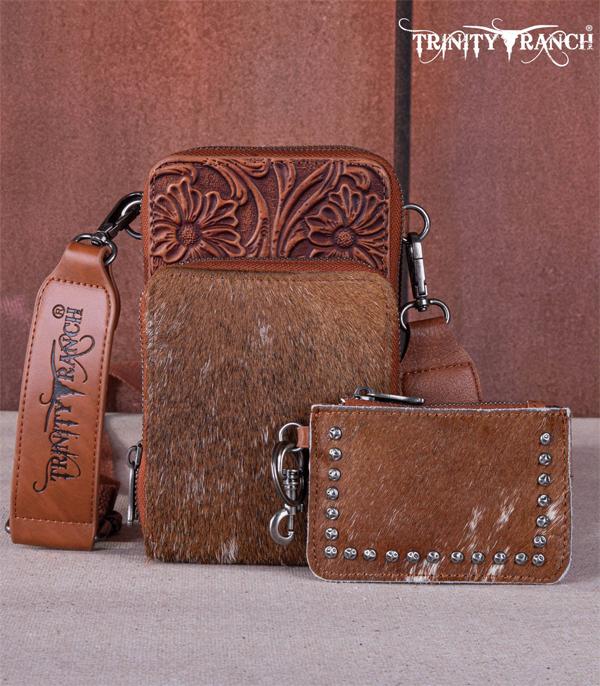 MONTANAWEST BAGS :: TRINITY RANCH BAGS :: Wholesale Cowhide Tooled Phone Crossbody Bag