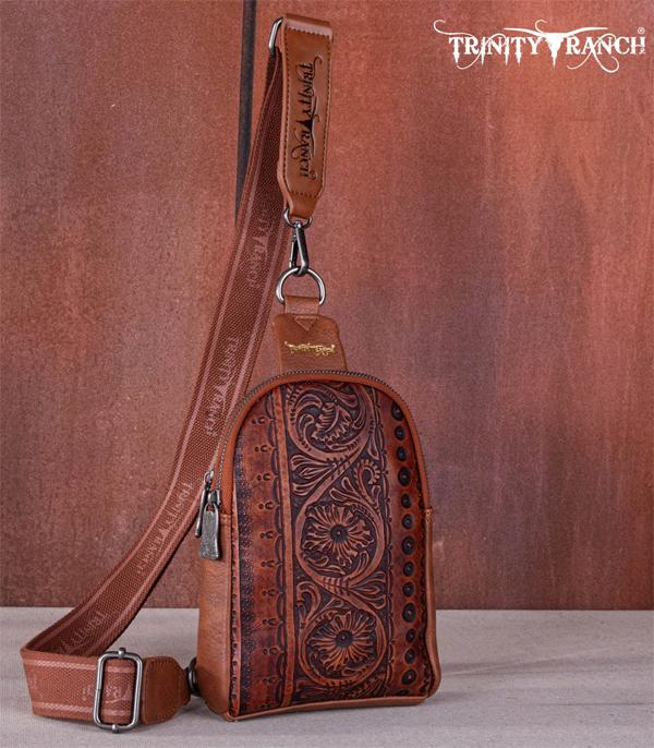 New Arrival :: Wholesale Trinity Ranch Floral Tooled Sling Bag