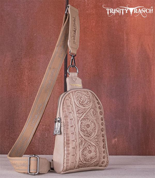 MONTANAWEST BAGS :: TRINITY RANCH BAGS :: Wholesale Trinity Ranch Floral Tooled Sling Bag