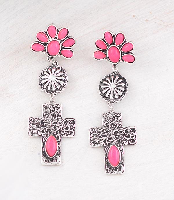 EARRINGS :: POST EARRINGS :: Wholesale Western Turquoise Cross Earrings