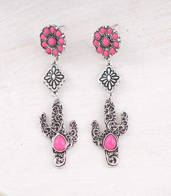 New Arrival :: Wholesale Western Turquoise Cactus Earrings