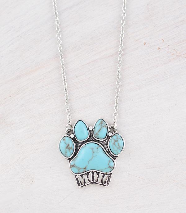 New Arrival :: Wholesale Turquoise Dog Mom Paw Necklace