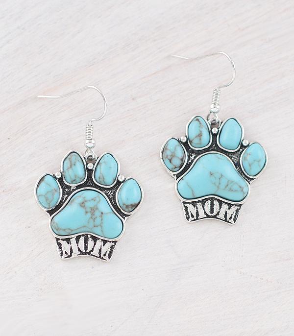 New Arrival :: Wholesale Turquoise Dog Mom Paw Earrings
