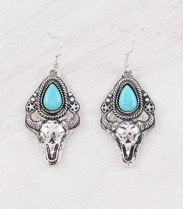 New Arrival :: Wholesale Turquoise Steer Skull Earrings