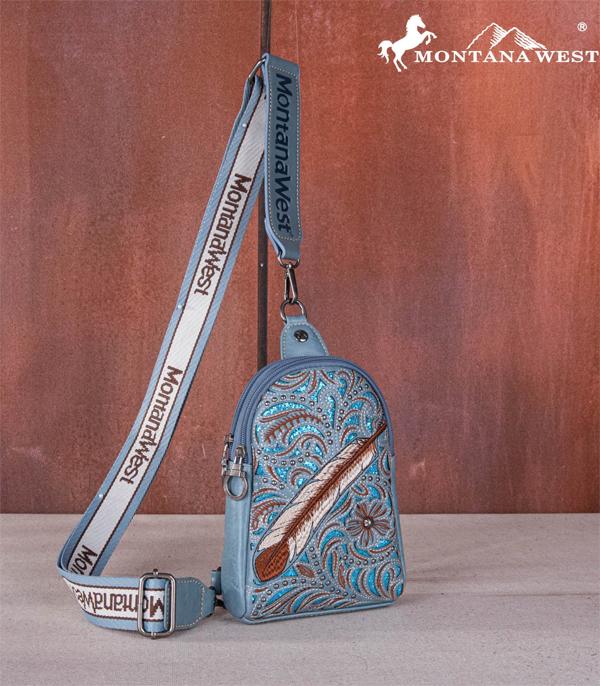 MONTANAWEST BAGS :: WESTERN PURSES :: Wholesale Montana West Feather Embroider Sling Bag