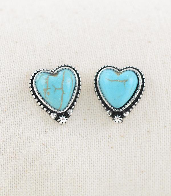 EARRINGS :: WESTERN POST EARRINGS :: Wholesale Turquoise Heart Post Earrings