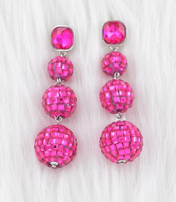 New Arrival :: Wholesale Stone Post Disco Ball Earrings