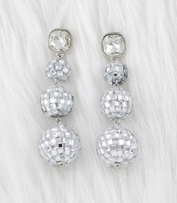 EARRINGS :: TRENDY EARRINGS :: Wholesale Stone Post Disco Ball Earrings