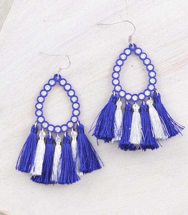 EARRINGS :: WESTERN HOOK EARRINGS :: Wholesale Clear Stone Navy Tassel Earrings