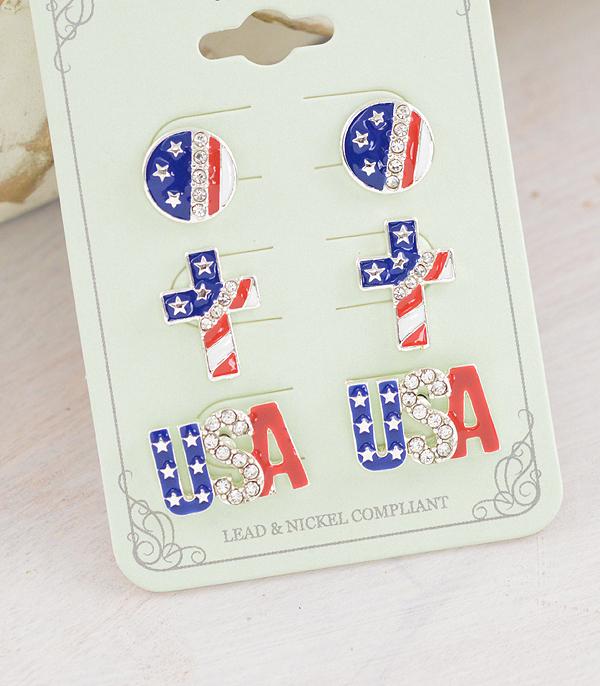 WHAT'S NEW :: Wholesale 3PC Set USA Post Earrings