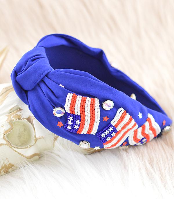 HATS I HAIR ACC :: HAIR ACCESSORIES :: Wholesale USA Flag Beaded Top Knot Headband