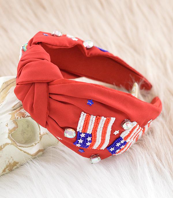 New Arrival :: Wholesale USA Flag Beaded Top Knot Headband