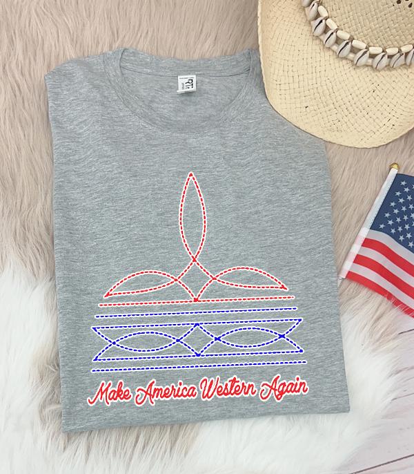 <font color=RED>RED,WHITE, AND BLUE</font> :: Wholesale Make America Western Boot Stitch Tshirt