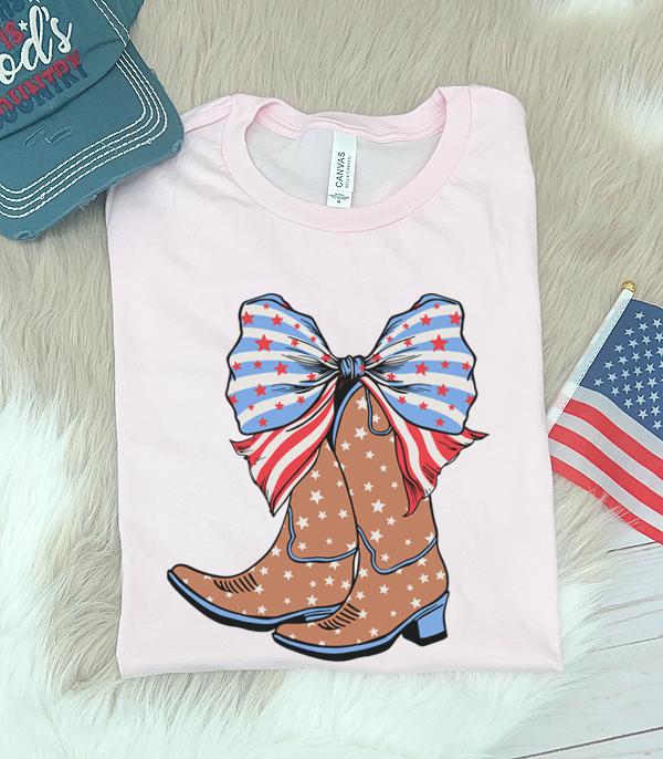 <font color=RED>RED,WHITE, AND BLUE</font> :: Wholesale USA Bow Cowboy Boots Tshirt