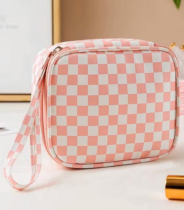 New Arrival :: Wholesale Checkered Print Travel Makeup Bag
