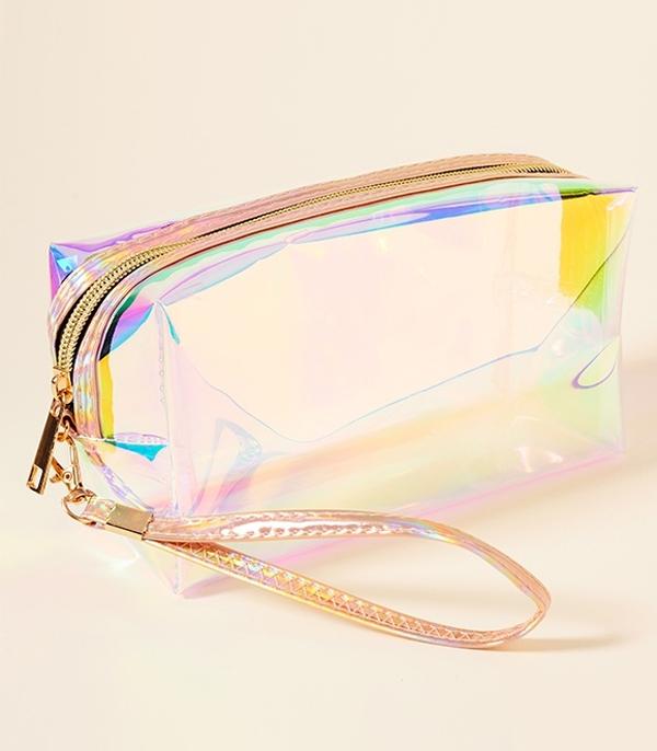 HANDBAGS :: WALLETS | SMALL ACCESSORIES :: Wholesale Iridescent Clear Cosmetic Bag