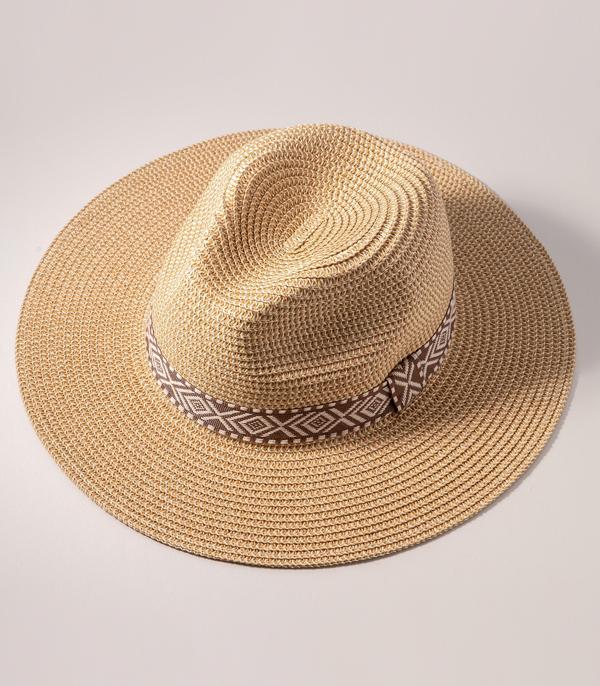 HATS I HAIR ACC :: RANCHER| STRAW HAT :: Wholesale Aztec Trim Straw Fedora Hat
