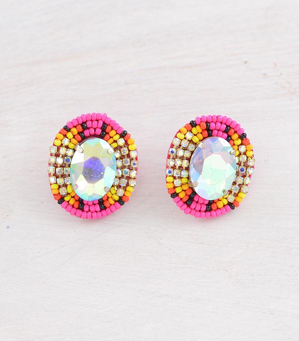 EARRINGS :: WESTERN POST EARRINGS :: Wholesale AB Stone Seed Bead Post Earrings