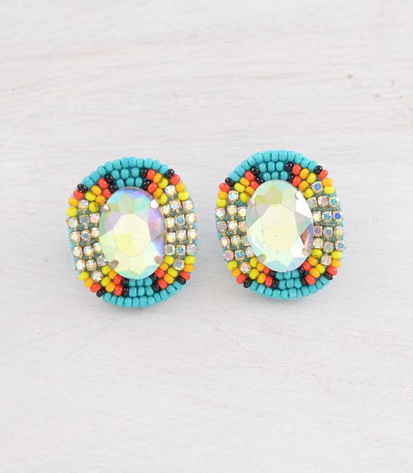 EARRINGS :: WESTERN POST EARRINGS :: Wholesale AB Stone Seed Bead Post Earrings