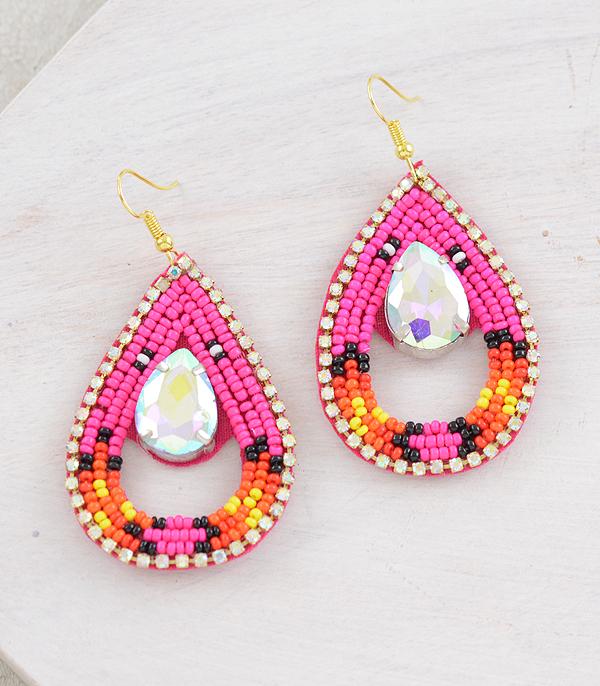 EARRINGS :: WESTERN HOOK EARRINGS :: Wholesale AB Stone Bead Teardrop Earrings