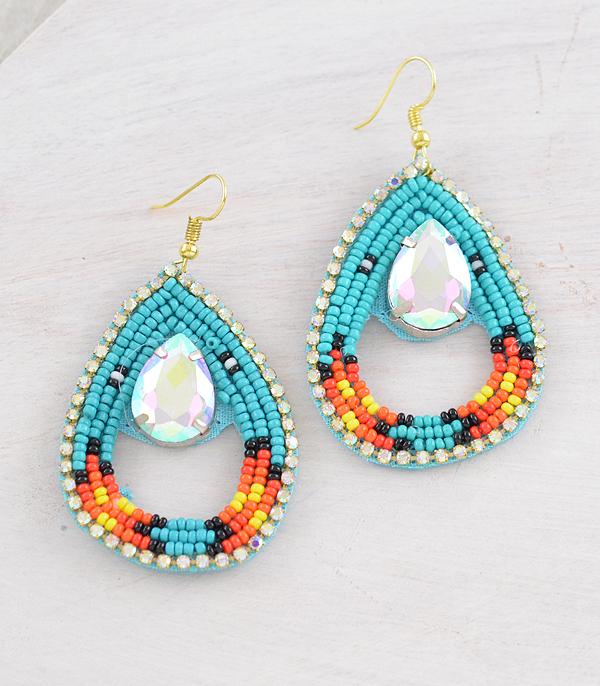 EARRINGS :: WESTERN HOOK EARRINGS :: Wholesale AB Stone Bead Teardrop Earrings