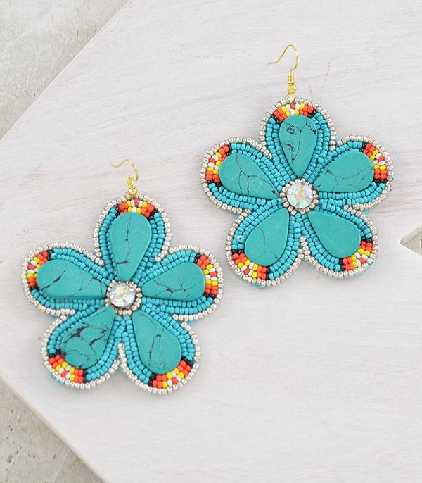 EARRINGS :: WESTERN HOOK EARRINGS :: Wholesale Turquoise Flower Bead Earrings