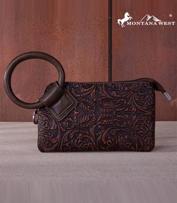 MONTANAWEST BAGS :: WESTERN PURSES :: Wholesale Floral Tooled Wristlet Clutch Bag