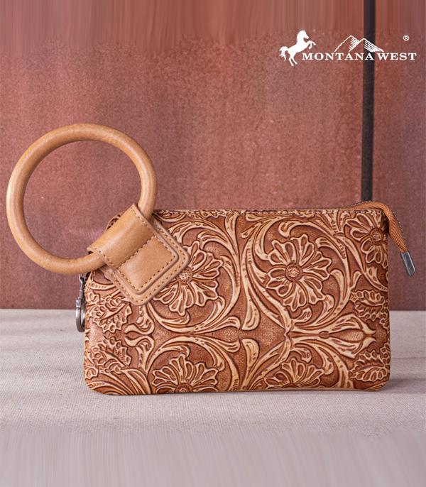 MONTANAWEST BAGS :: WESTERN PURSES :: Wholesale Floral Tooled Wristlet Clutch Bag