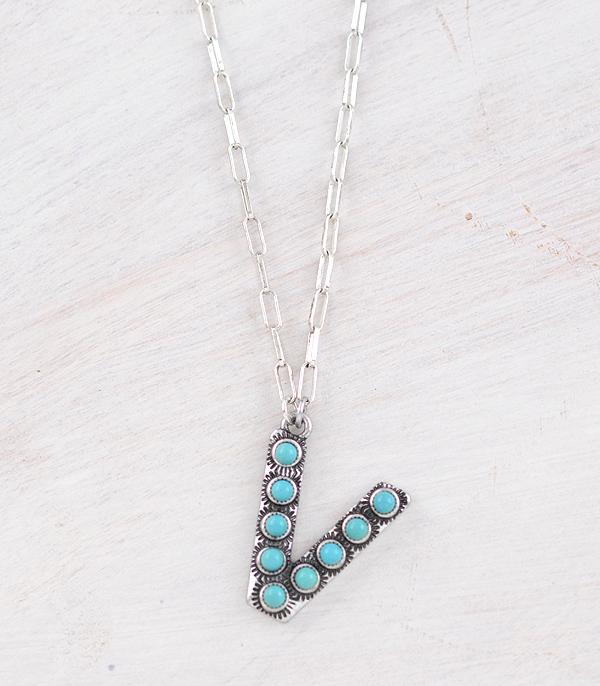 INITIAL JEWELRY :: NECKLACES | RINGS :: Wholesale Western Turquoise Initial Necklace