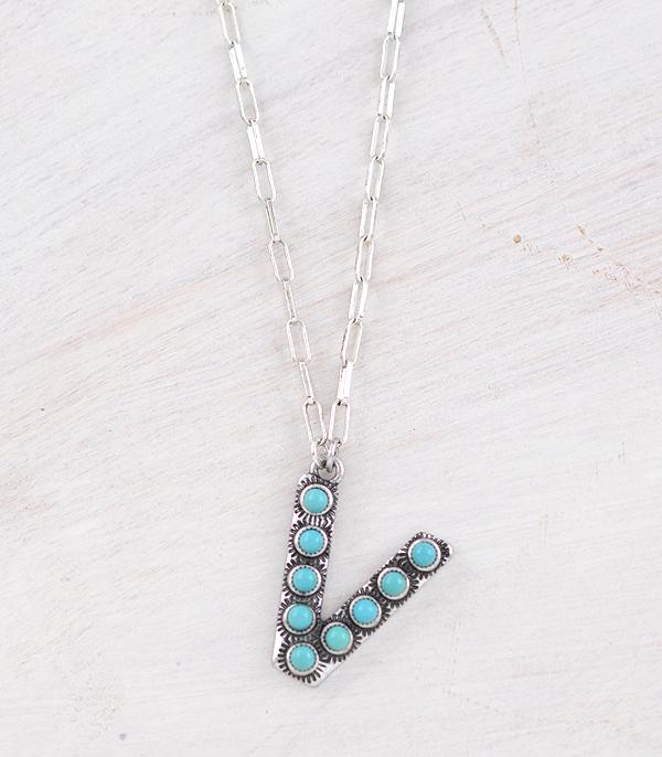 INITIAL JEWELRY :: NECKLACES | RINGS :: Wholesale Western Turquoise Initial Necklace