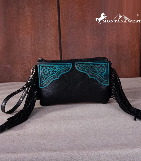 New Arrival :: Wholesale Floral Tooled Fringe Clutch Crossbody 