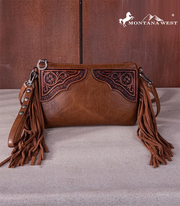 New Arrival :: Wholesale Floral Tooled Fringe Clutch Crossbody 