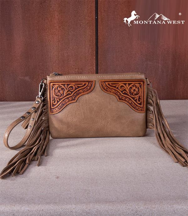 WHAT'S NEW :: Wholesale Floral Tooled Fringe Clutch Crossbody 