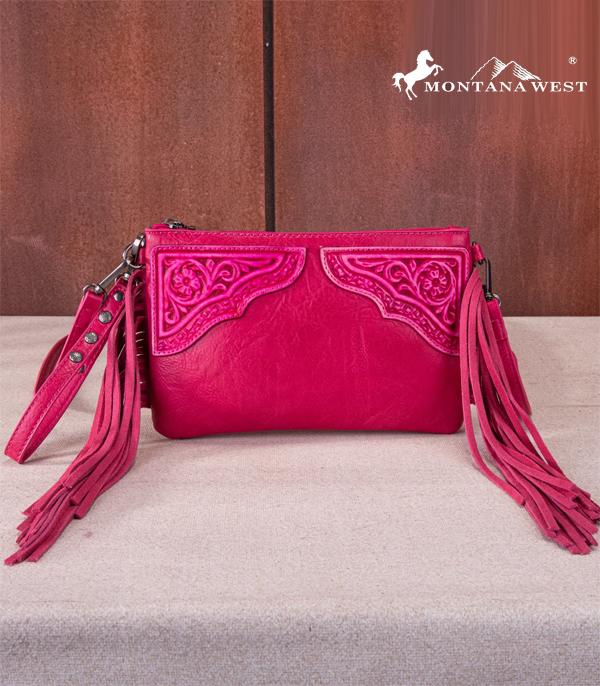 WHAT'S NEW :: Wholesale Floral Tooled Fringe Clutch Crossbody 