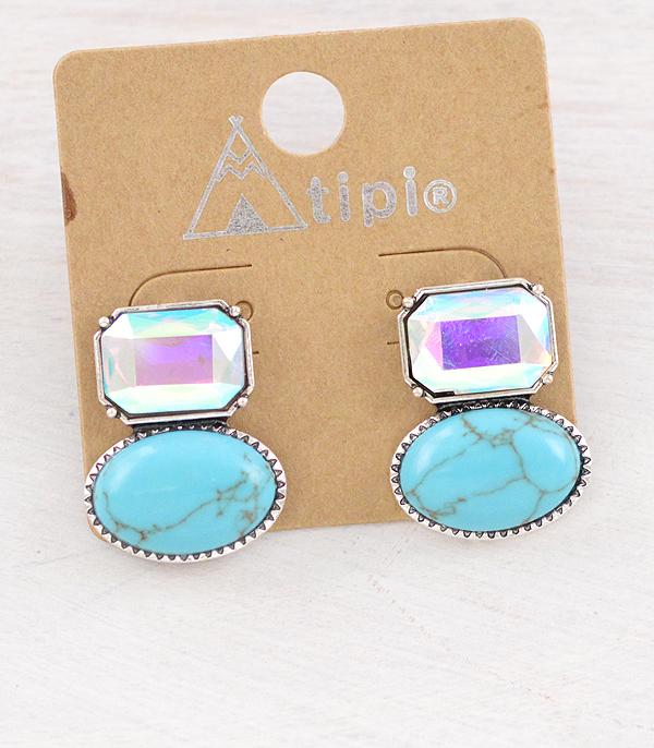 EARRINGS :: WESTERN POST EARRINGS :: Wholesale Turquoise AB Stone Post Earrings