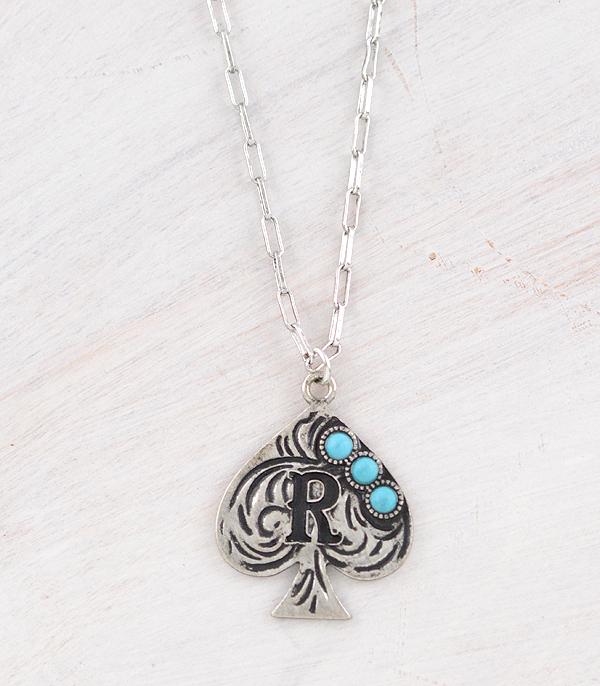 New Arrival :: Wholesale Western Turquoise Spade Initial Necklace