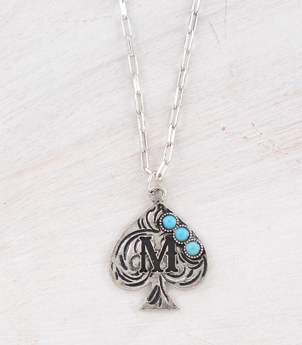 INITIAL JEWELRY :: NECKLACES | RINGS :: Wholesale Western Turquoise Spade Initial Necklace