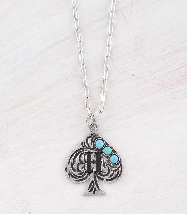 New Arrival :: Wholesale Western Turquoise Spade Initial Necklace